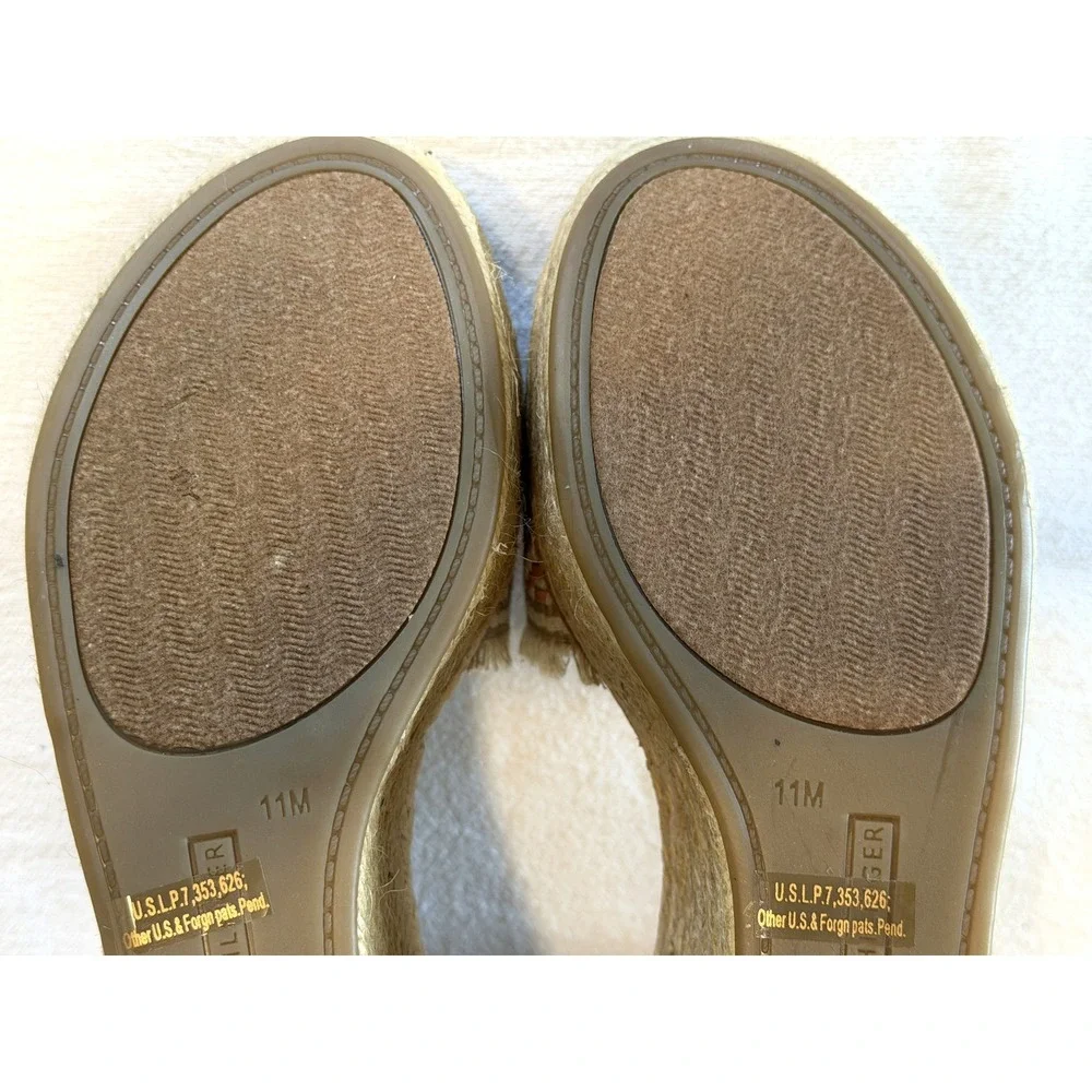 Tommy Hilfiger Pink Beige Espadrille Wedge Sandals Ankle Strap Platform 11M